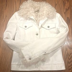 Gucci White Lambskin Lined Shaggy Denim Jacket
